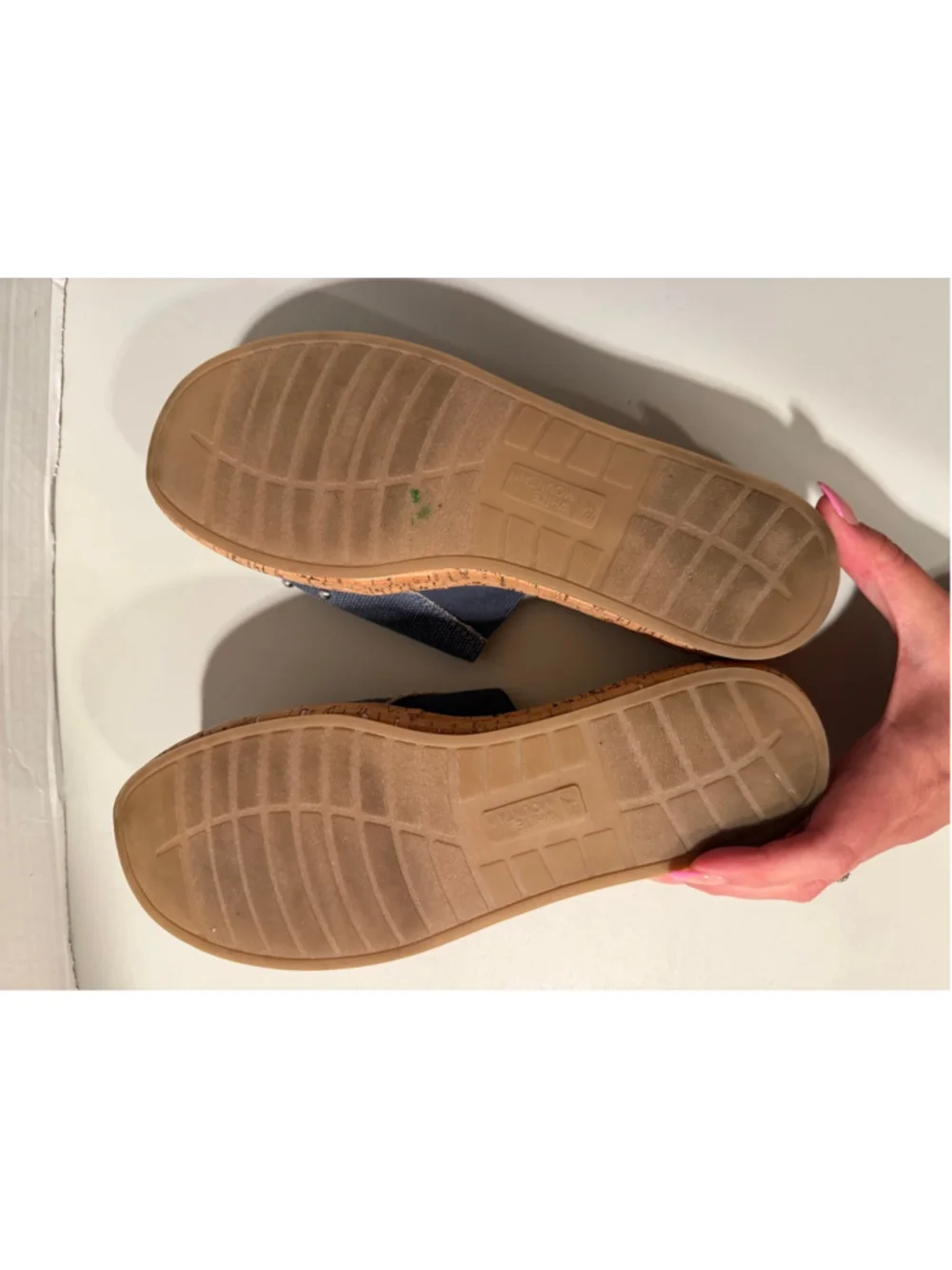 Women's White Mountain Blue Studded Cork Wedge Sandals Size 9